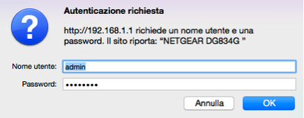 Nome Utente e Password Router